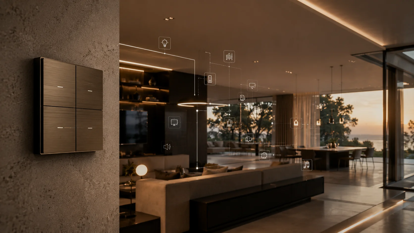 Strak interieur van een luxe woning met Basalte keypad aan de muur