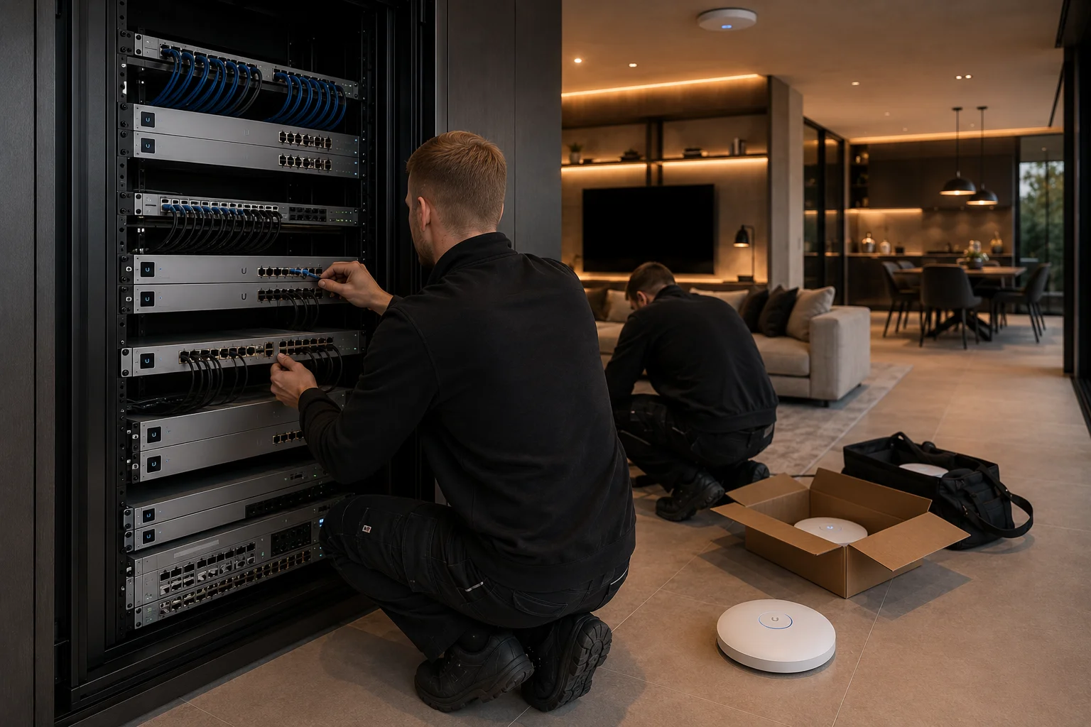 Professionele patchkast in een luxe woning