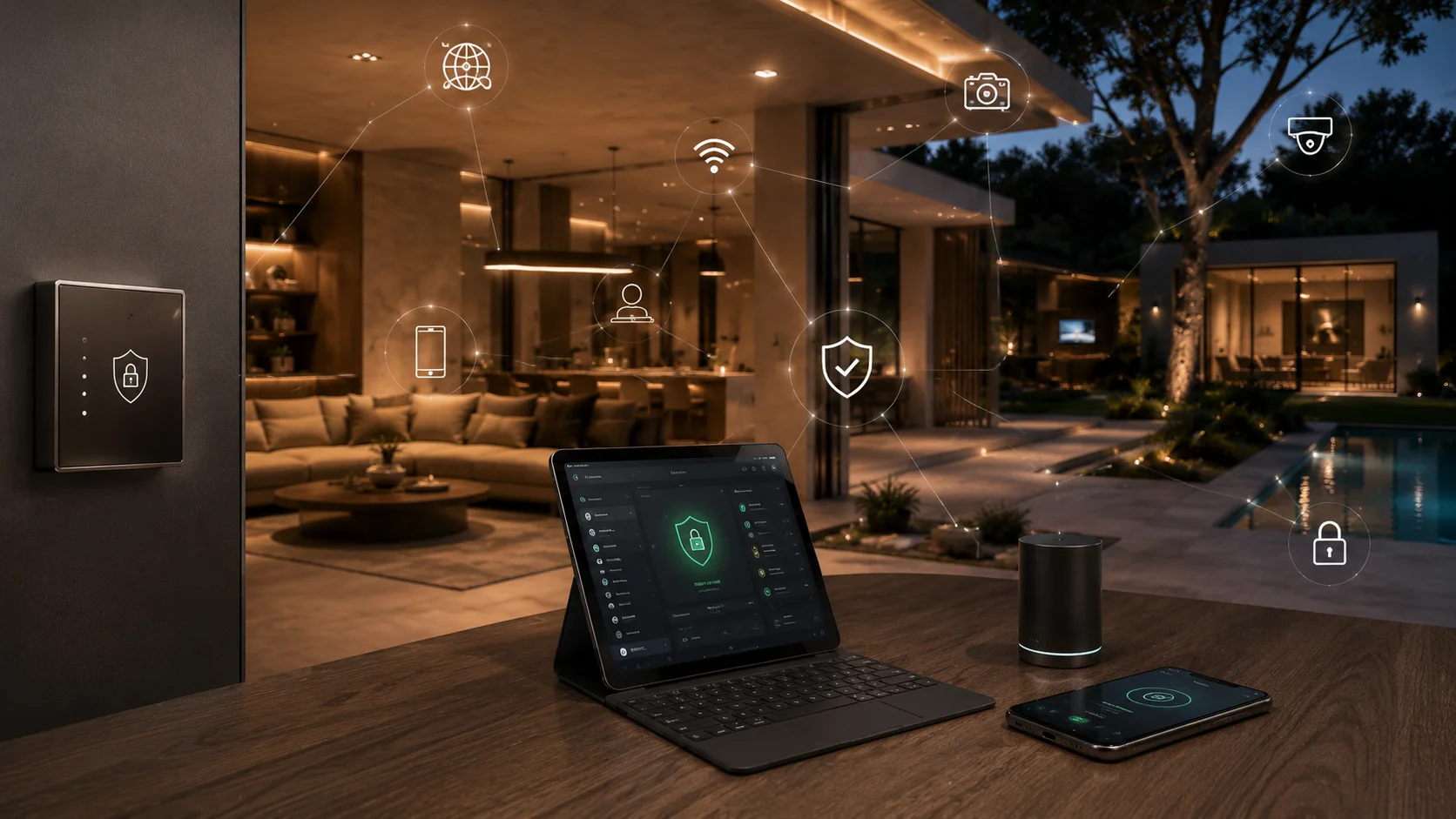 Beveiligd smart home netwerk met firewall en VLAN-segmentatie visualisatie